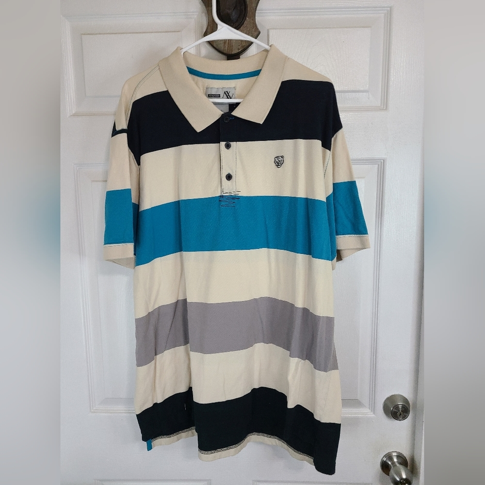 (850) Atwarter Men's Short Sleeve Polo, Size: 2XL  Color: Black, White and Blue